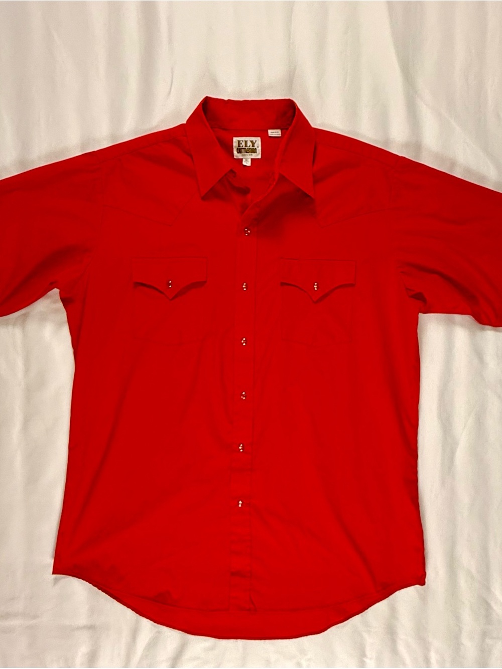 Ely Cattleman Men's Bright Red Short-Sleeve Western Snap Button Shirt - Picture 3 of 6